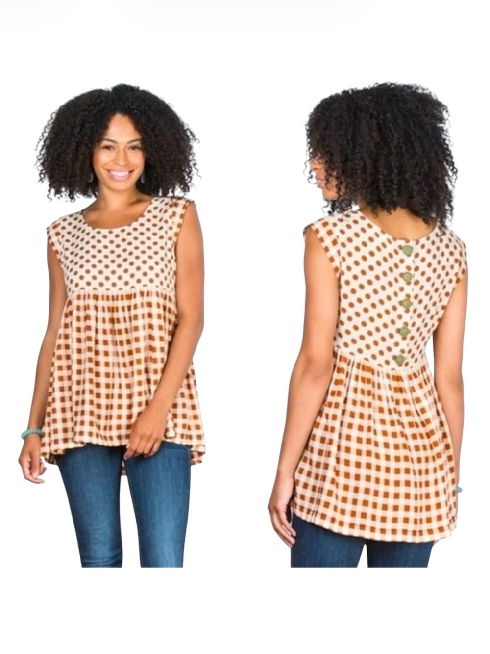 Matilda Jane Feeling Collegiate Peplum Babydoll Tunic Top Plaid Polka Dot Size M